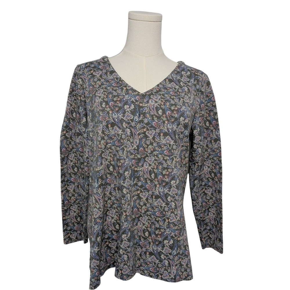 J Jill Simply 100% Supima Cotton Side Slit Tunic Women's Size‎ S Paisley Print